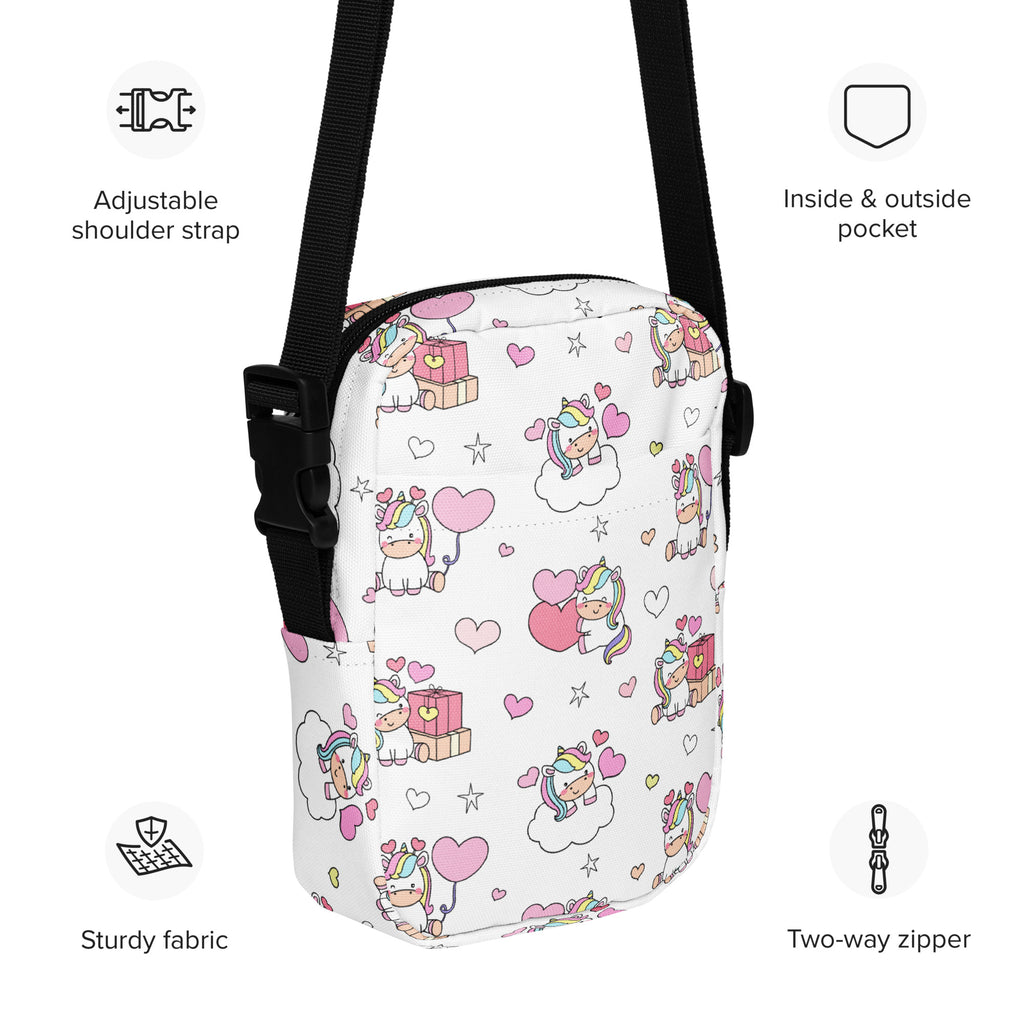 Girls Unicorn Hearts Crossbody Bag – Water Resistant Mini Purse With Adjustable Strap & Pockets
