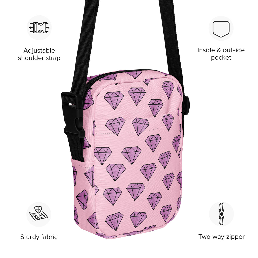 Purple Diamonds Crossbody Bag – Water Resistant Mini Purse With Adjustable Strap & Pockets