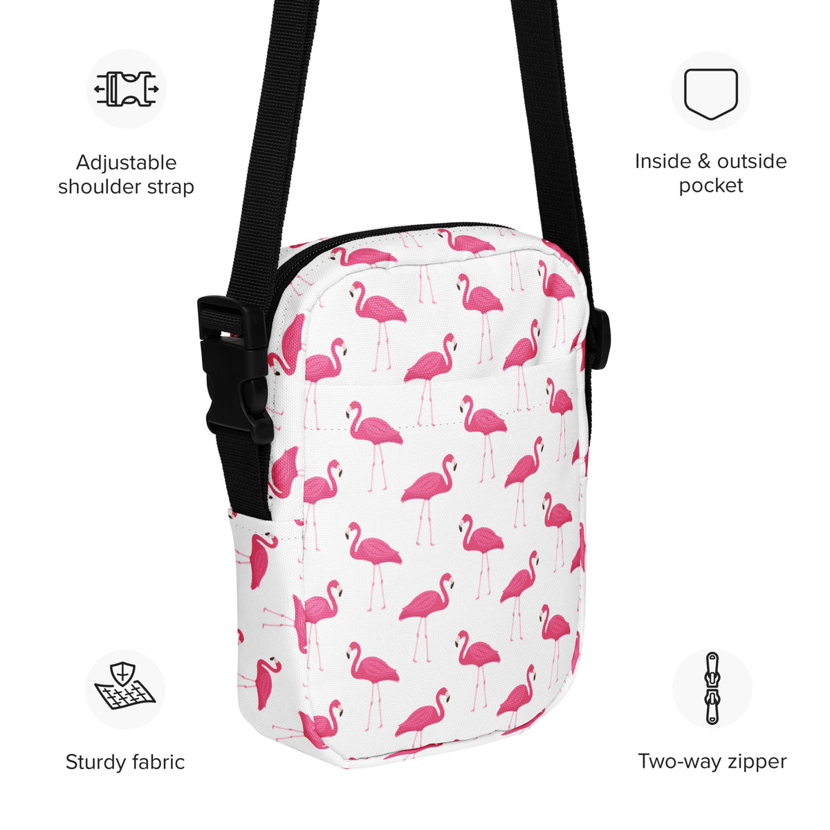 Pink Flamingo Crossbody Bag – Water Resistant Mini Purse With Adjustable Strap & Pockets