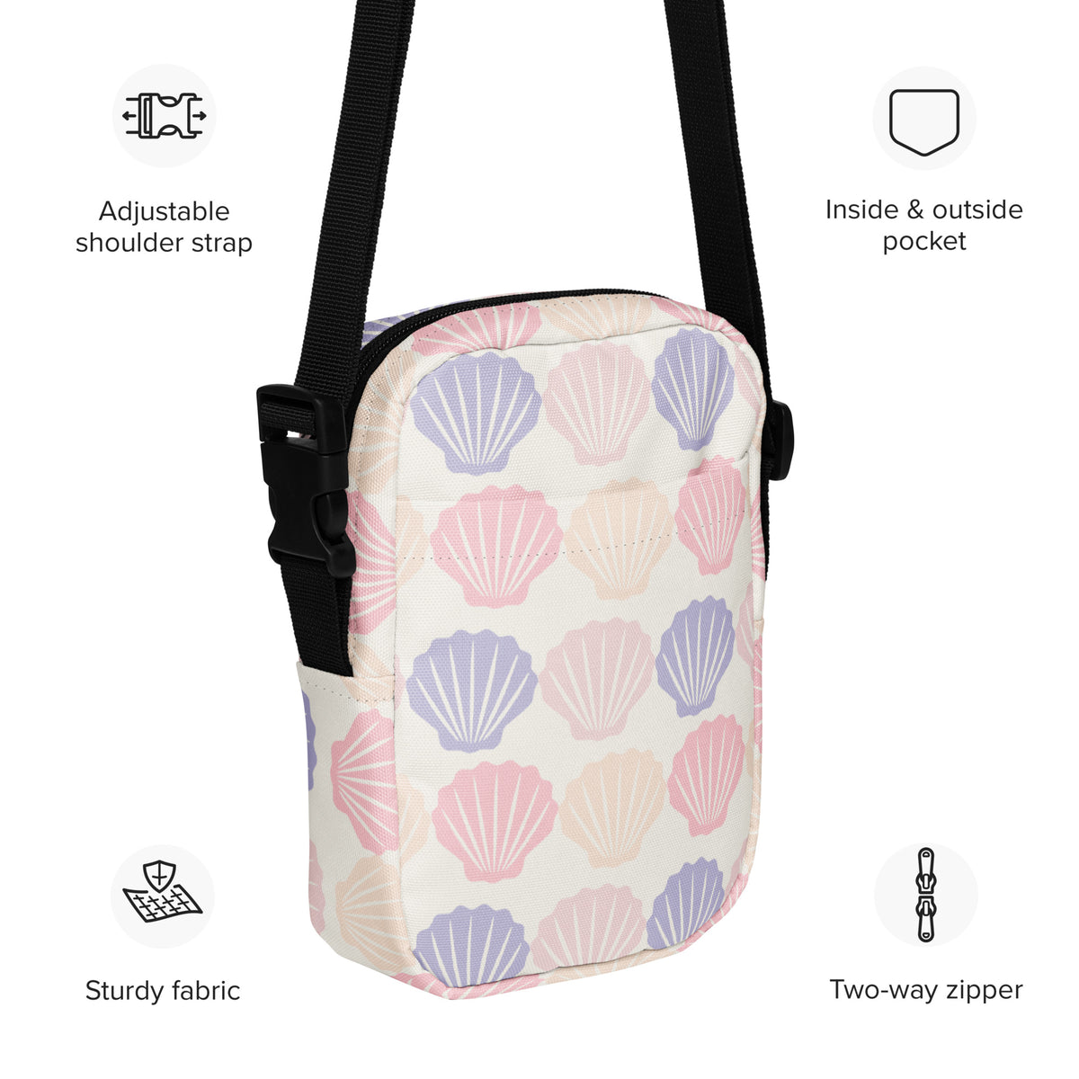 Colorful Pastel Seashell Crossbody Bag – Water Resistant Mini Purse With Adjustable Strap & Pockets