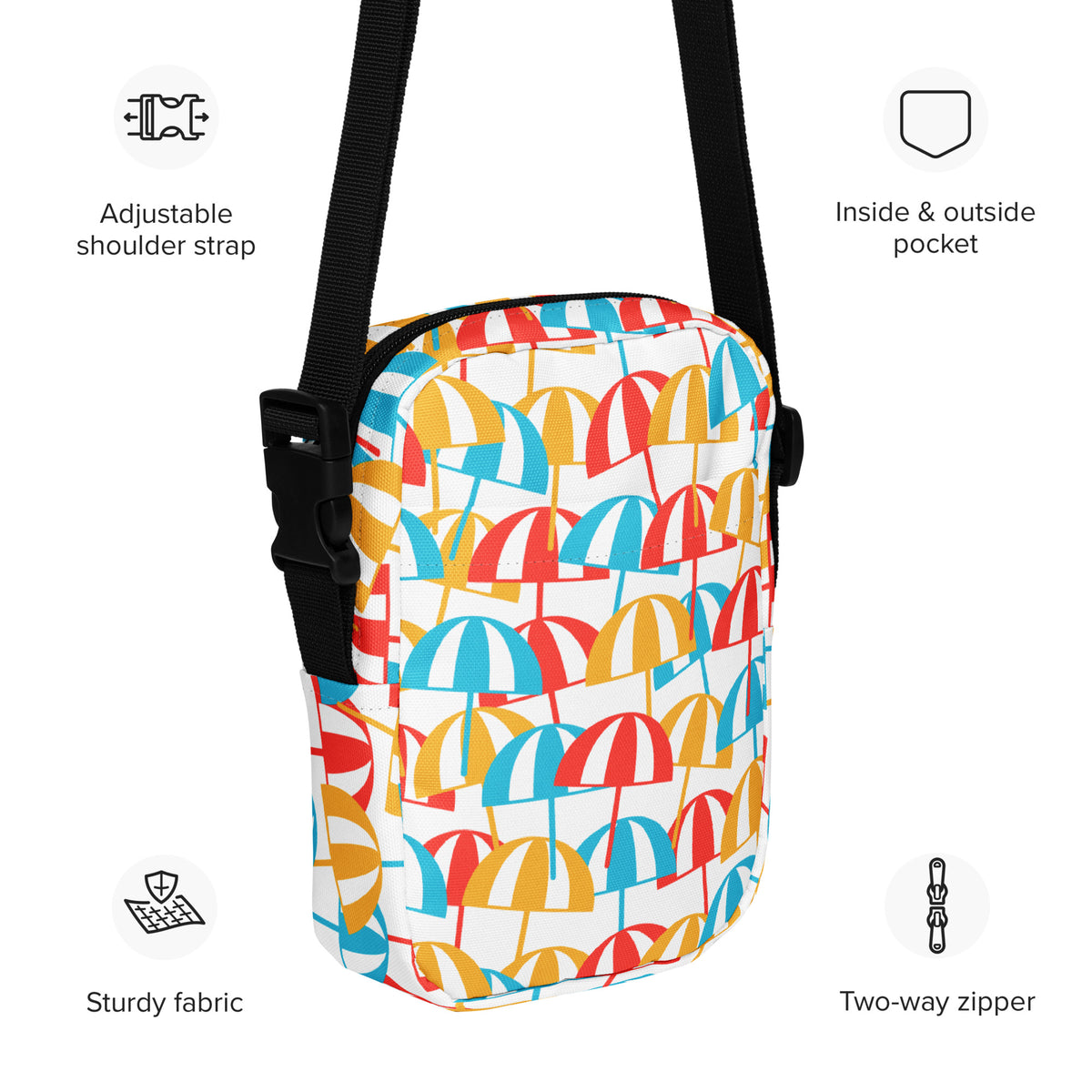 Colorful Beach Umbrella Crossbody Bag – Water Resistant Mini Purse With Adjustable Strap & Pockets