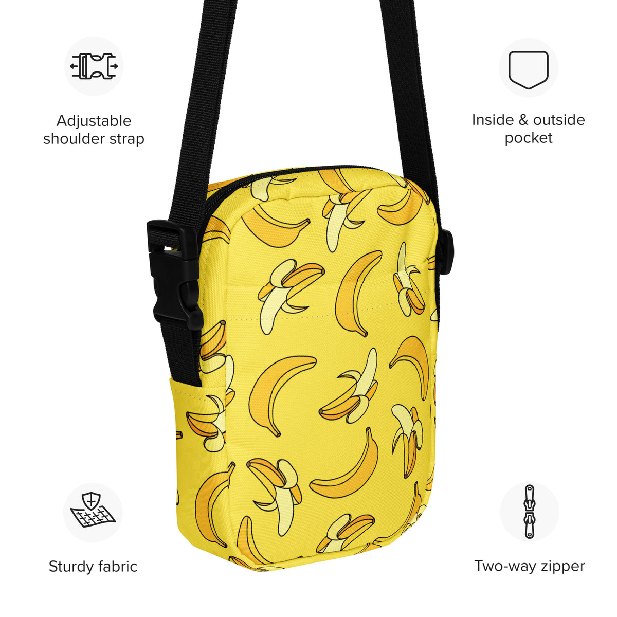Yellow Banana Crossbody Bag – Water Resistant Mini Purse With Adjustable Strap & Pockets
