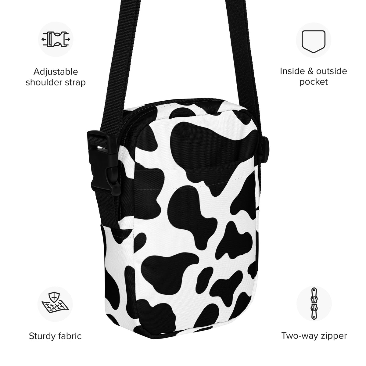 Cow Print Crossbody Bag – Water Resistant Mini Purse With Adjustable Strap & Pockets