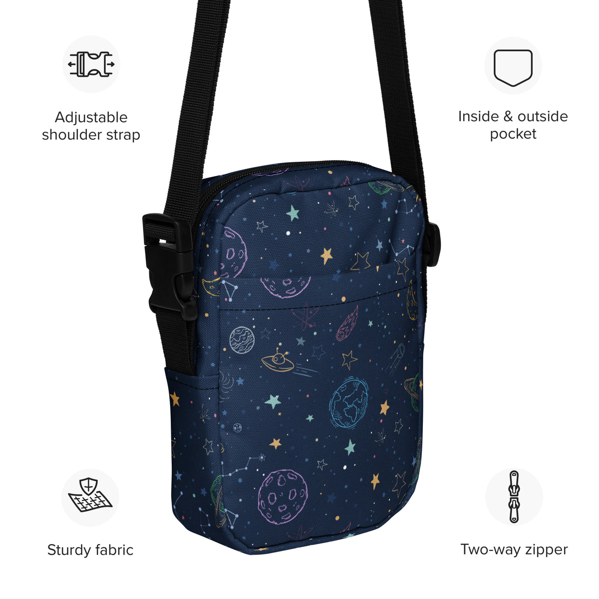 Outer Space Galaxy Crossbody Bag – Water Resistant Mini Purse With Adjustable Strap & Pocket