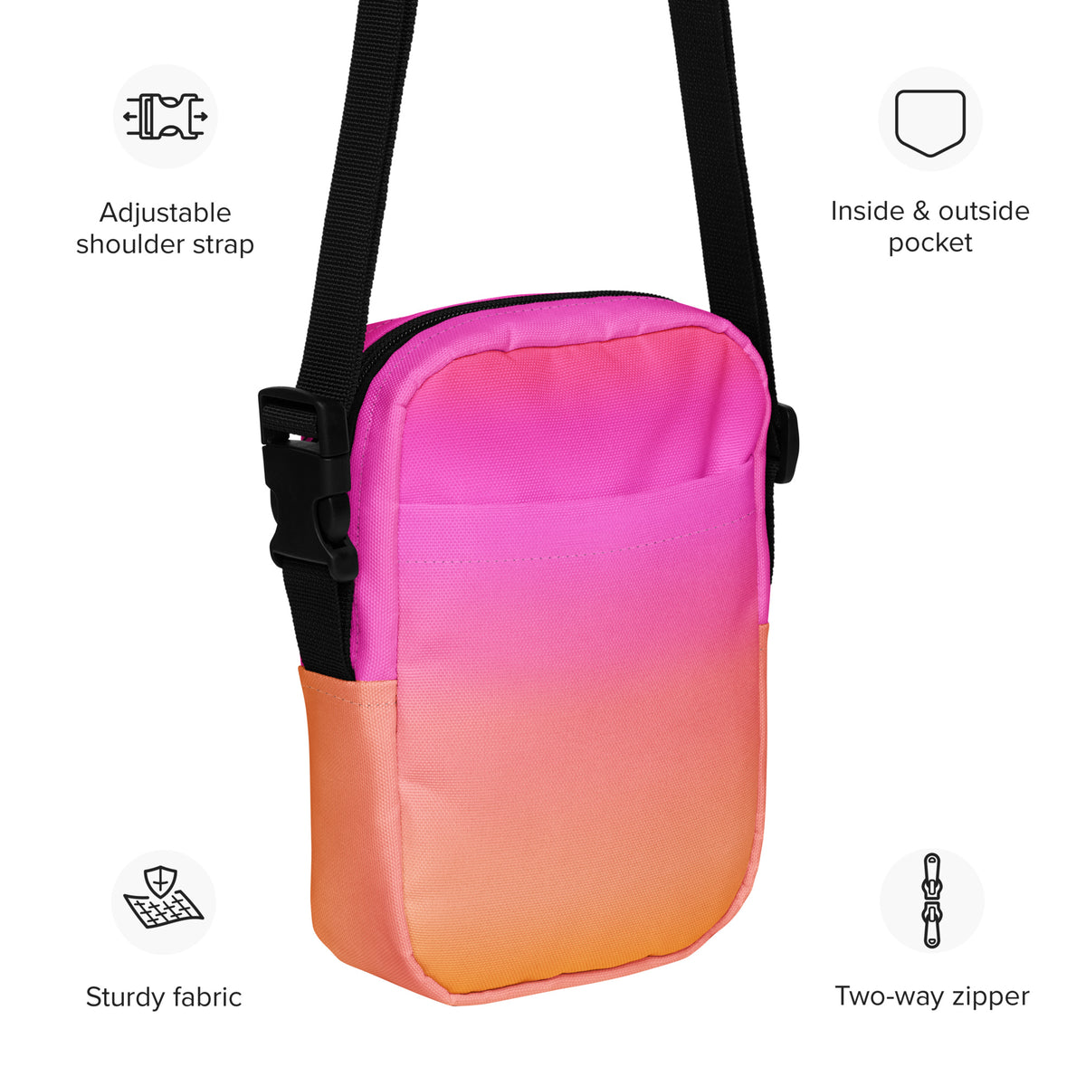 Sunset Ombre Crossbody Bag – Water Resistant Mini Purse With Adjustable Strap & Pockets