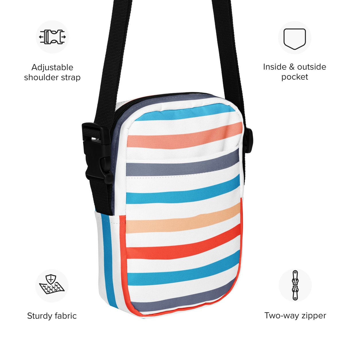 Girls Colorful Striped Crossbody Bag – Water Resistant Mini Purse With Adjustable Strap & Pockets