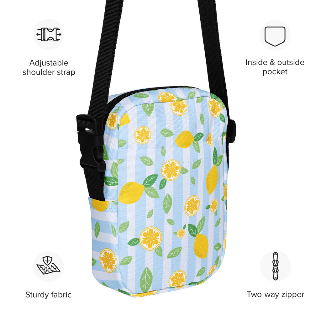 Girls Lemon Stripe Crossbody Bag – Water Resistant Mini Purse With Adjustable Strap & Pockets