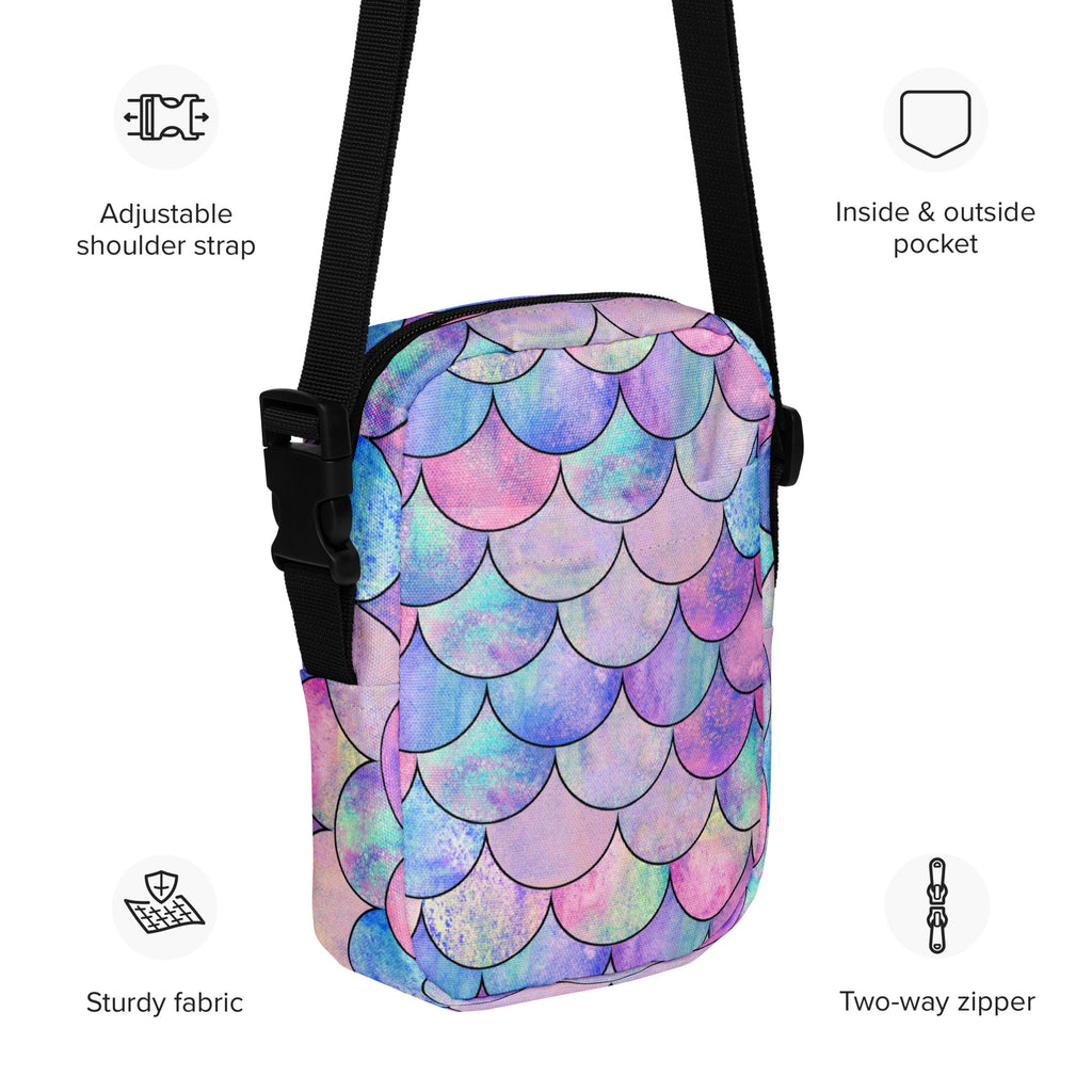 Pastel Mermaid Crossbody Bag – Water Resistant Mini Purse With Adjustable Strap & Pockets