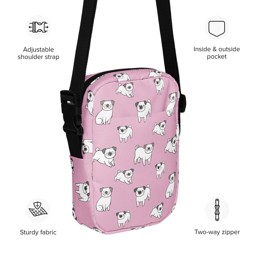 Pink Pug Crossbody Bag – Water Resistant Mini Purse With Adjustable Strap & Pockets