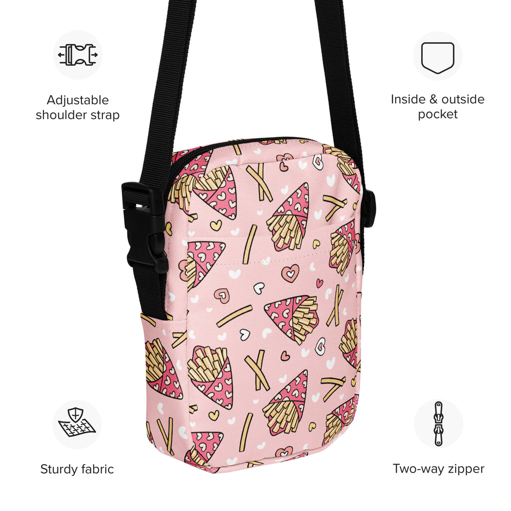 Pink French Fries Crossbody Bag – Water Resistant Mini Purse With Adjustable Strap & Pockets