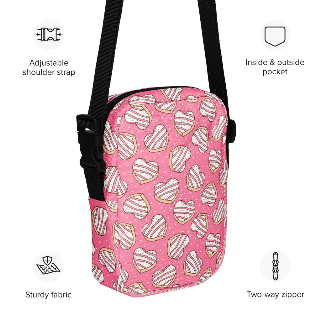 Pink Heart Cookies Crossbody Bag – Water Resistant Mini Purse With Adjustable Strap & Pockets