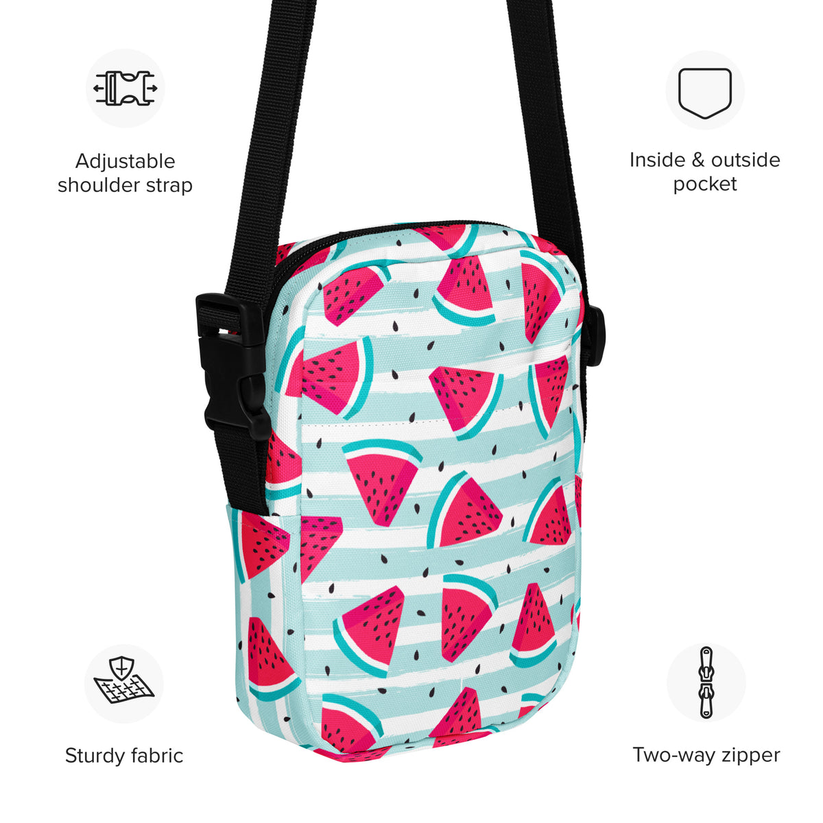Watermelon Stripe Crossbody Bag – Water Resistant Mini Purse With Adjustable Strap & Pockets