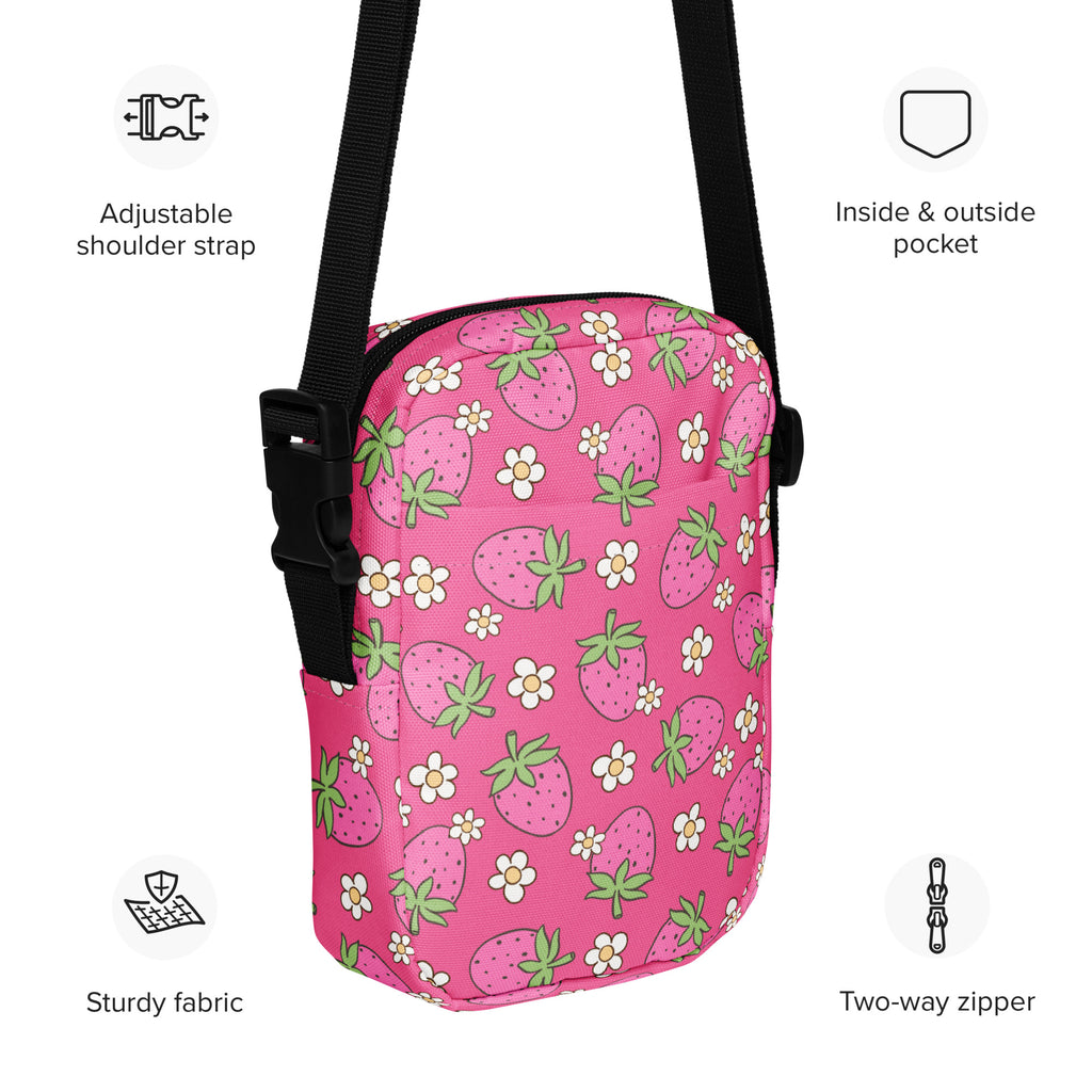 Pink Strawberry Crossbody Bag – Water Resistant Mini Purse With Adjustable Strap & Pockets