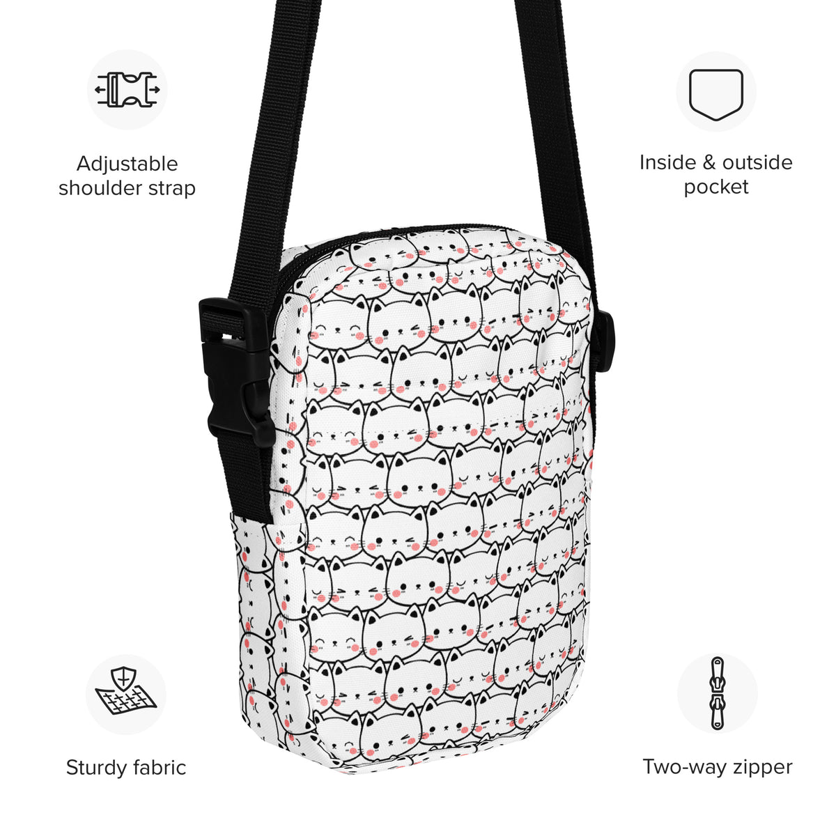 Cat Print Crossbody Bag – Water Resistant Mini Purse With Adjustable Strap & Pockets