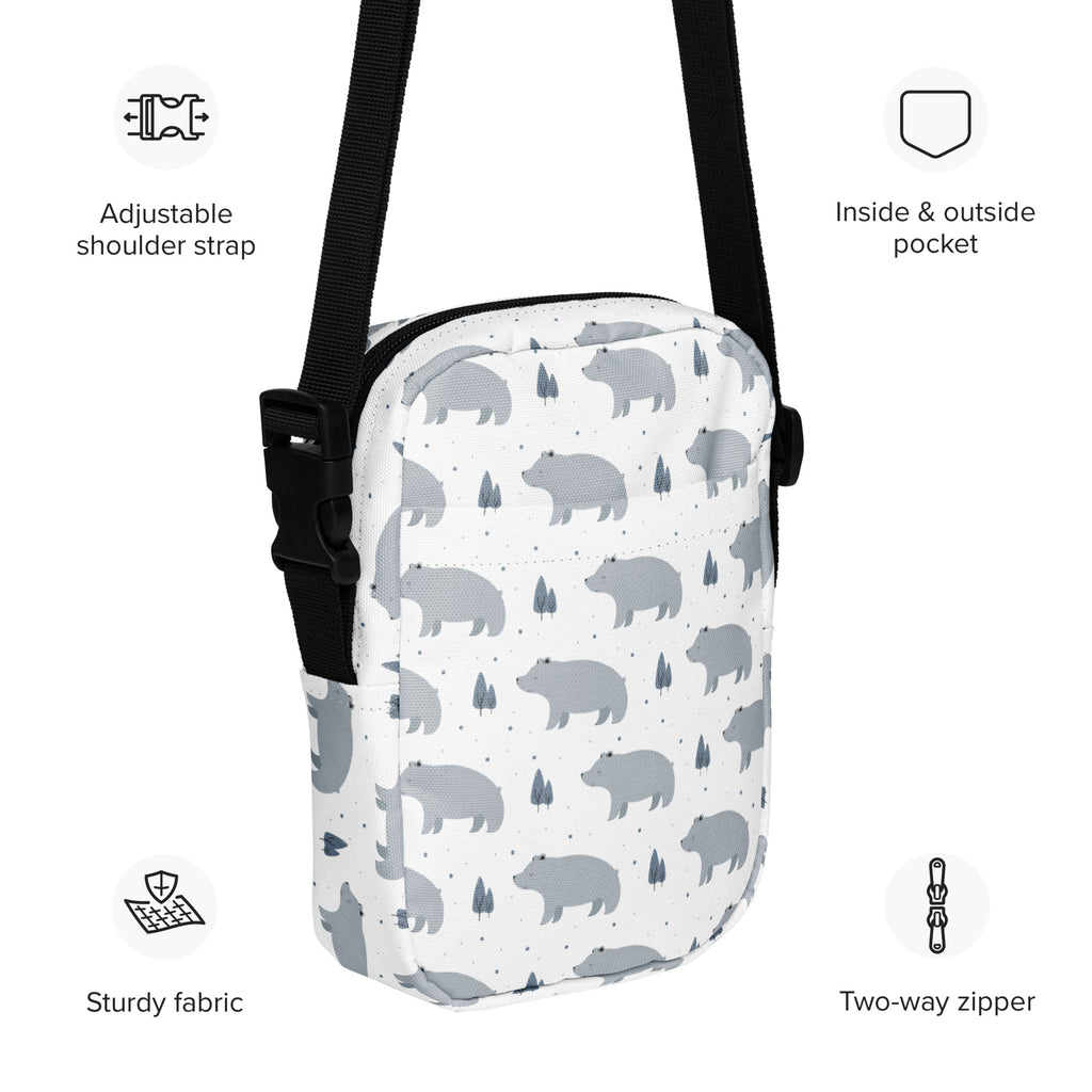 Girls Gray Bear Crossbody Bag – Water Resistant Mini Purse With Adjustable Strap & Pockets