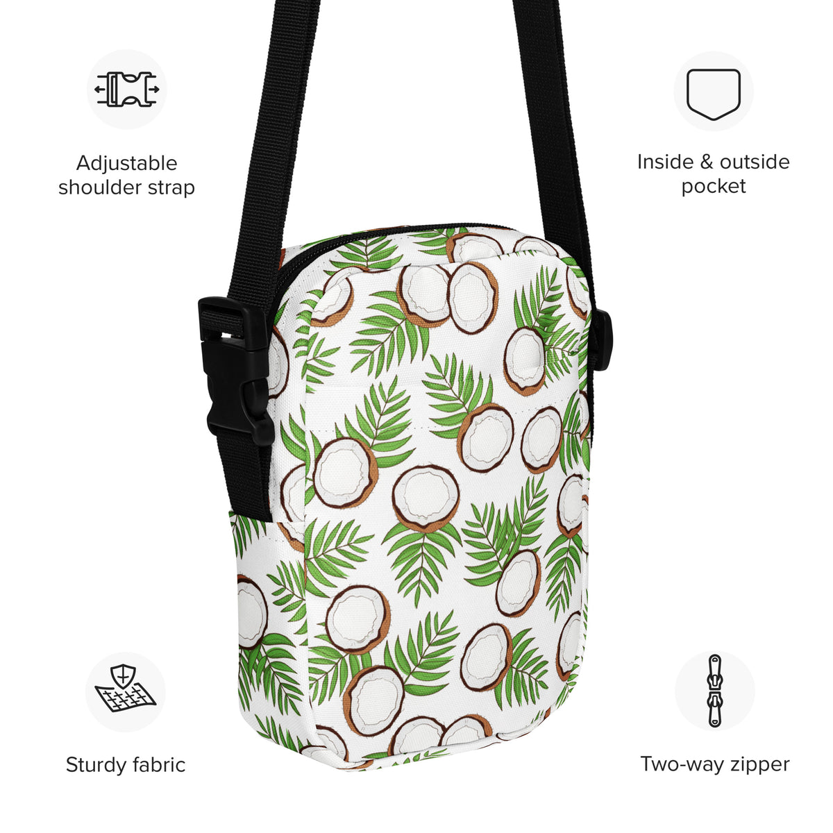 Coconut Crossbody Bag – Water Resistant Mini Purse With Adjustable Strap & Pockets