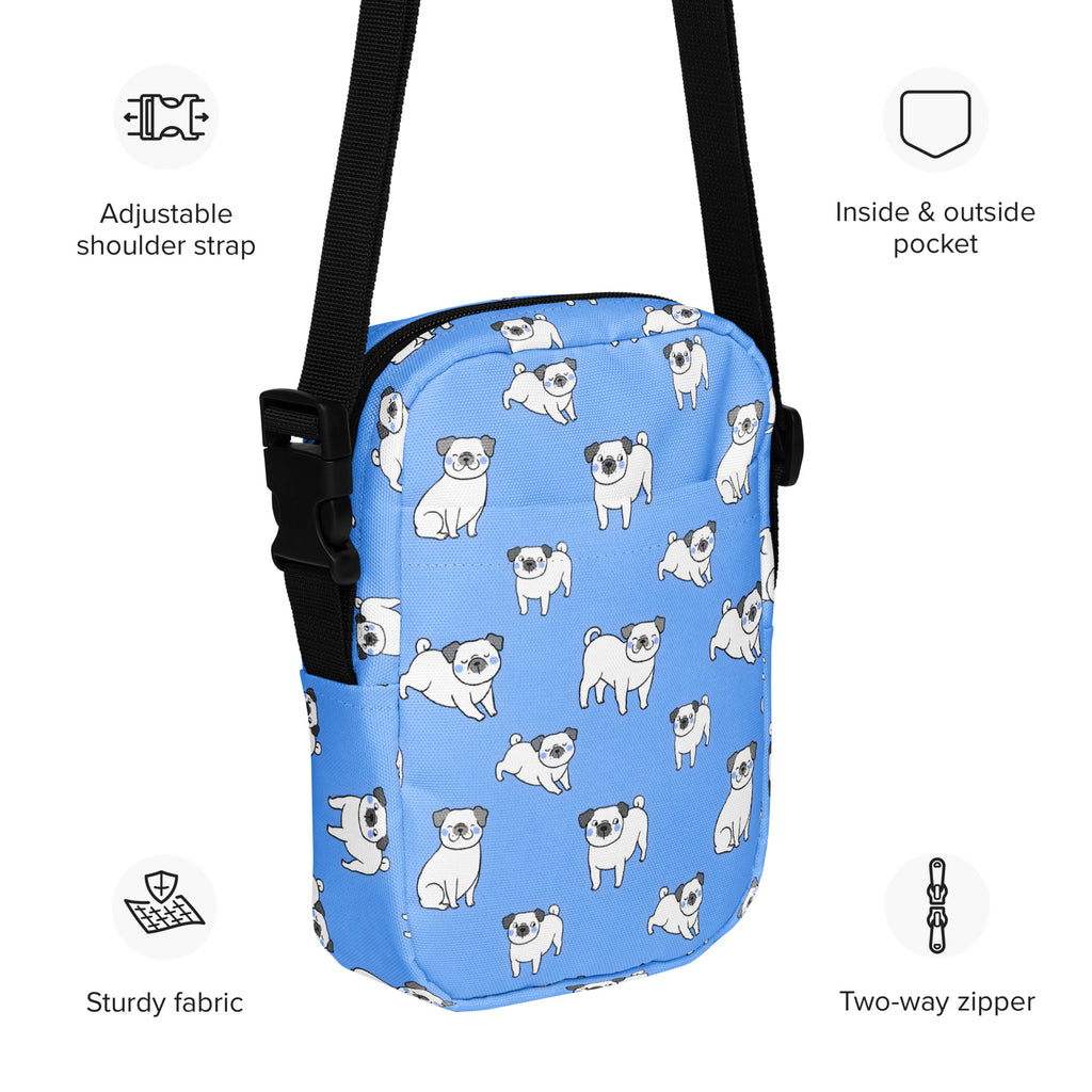Blue Pug Crossbody Bag – Water Resistant Mini Purse With Adjustable Strap & Pockets