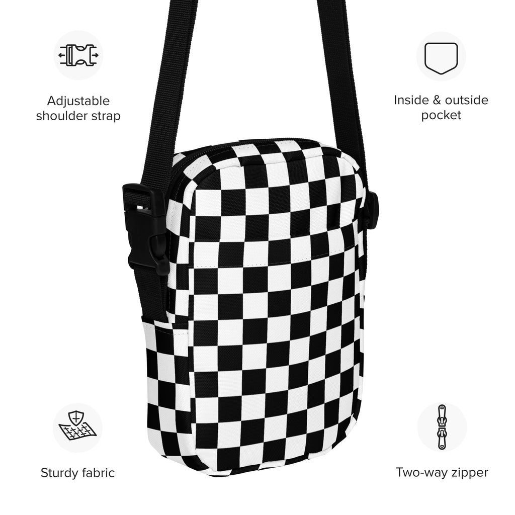 Checkered Crossbody Bag – Water Resistant Mini Purse With Adjustable Strap & Pockets