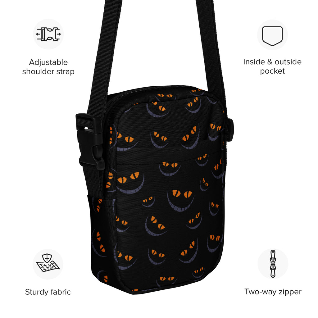 Spooky Black Cat Halloween Crossbody Bag – Water Resistant Mini Purse With Adjustable Strap & Pockets