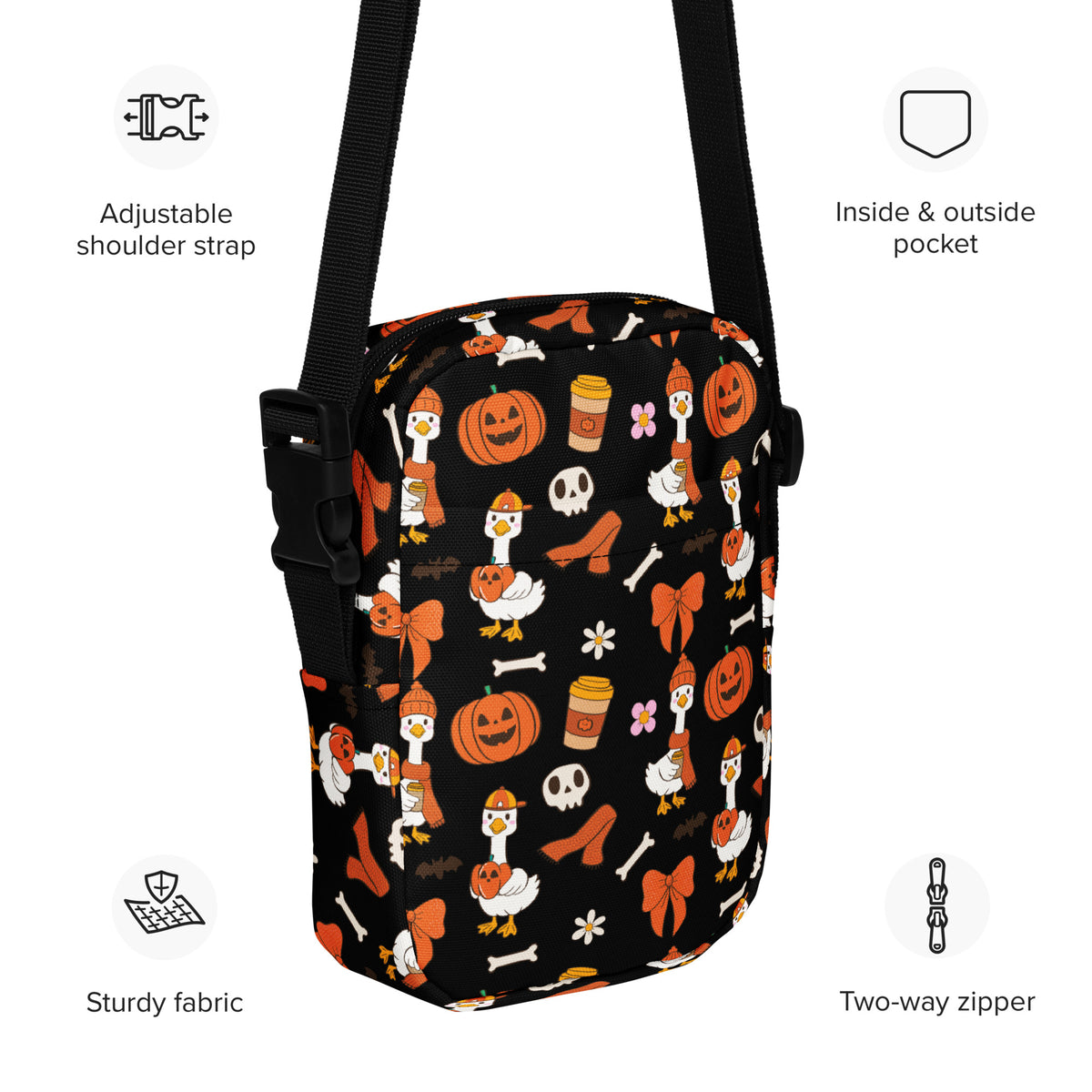 Goose Halloween Crossbody Bag – Water Resistant Mini Purse With Adjustable Strap & Pockets