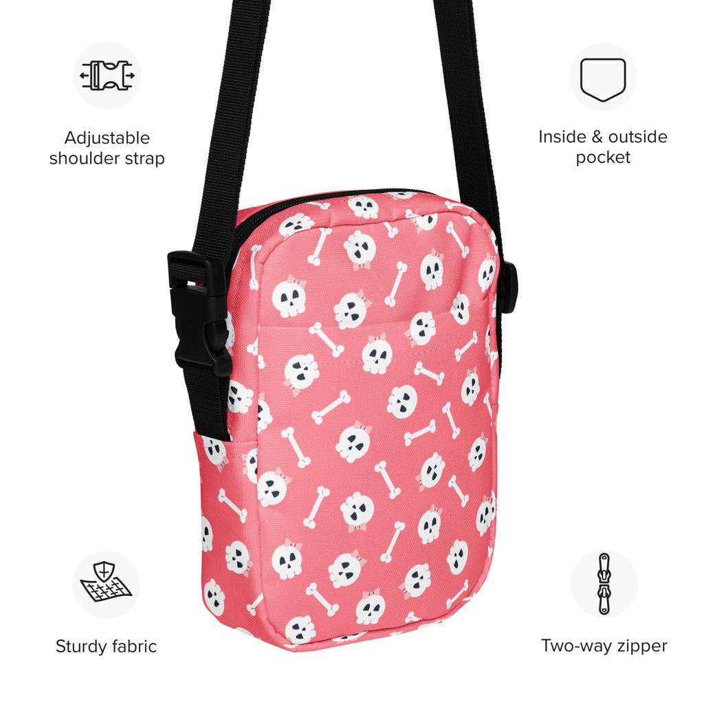 Girls Pink Skull Halloween Crossbody Bag – Water Resistant Mini Purse With Adjustable Strap & Pockets