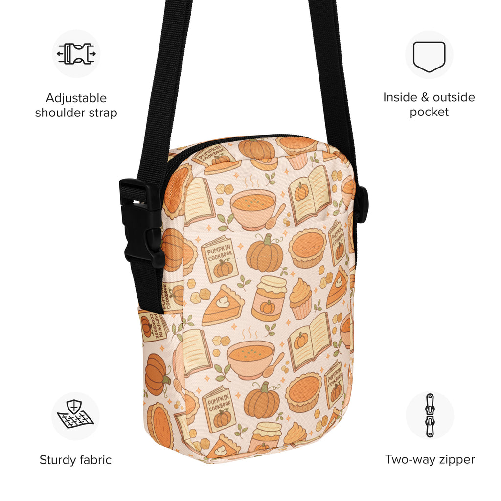 Pumpkin Pie Themed Crossbody Bag – Water Resistant Mini Purse With Adjustable Strap & Pockets