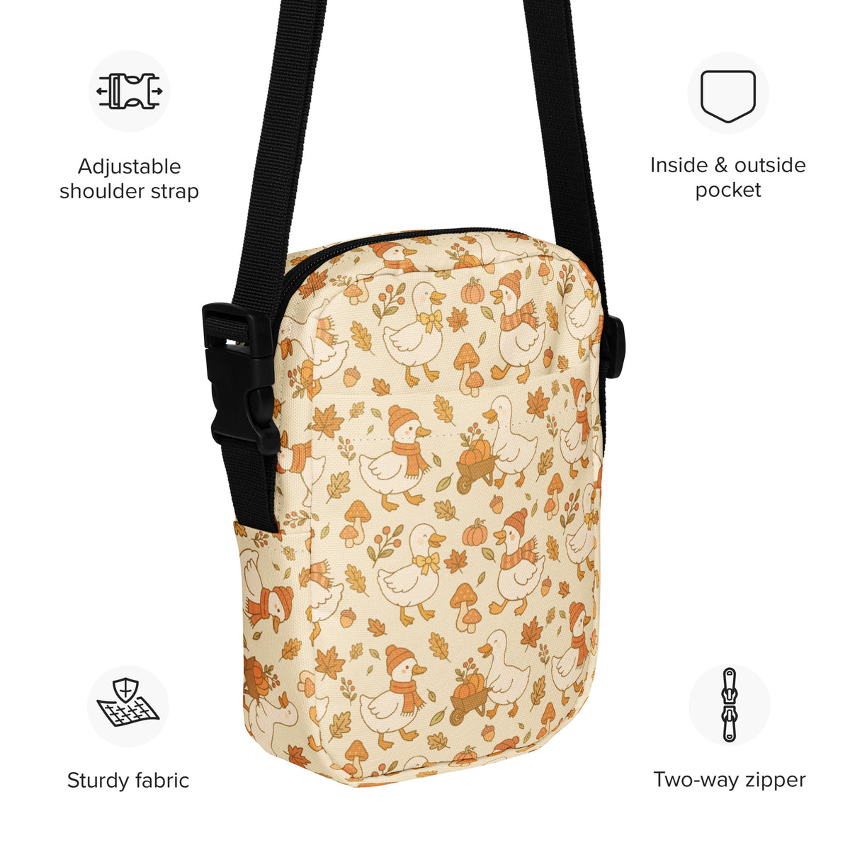 Fall Goose Crossbody Bag – Water Resistant Mini Purse With Adjustable Strap & Pockets
