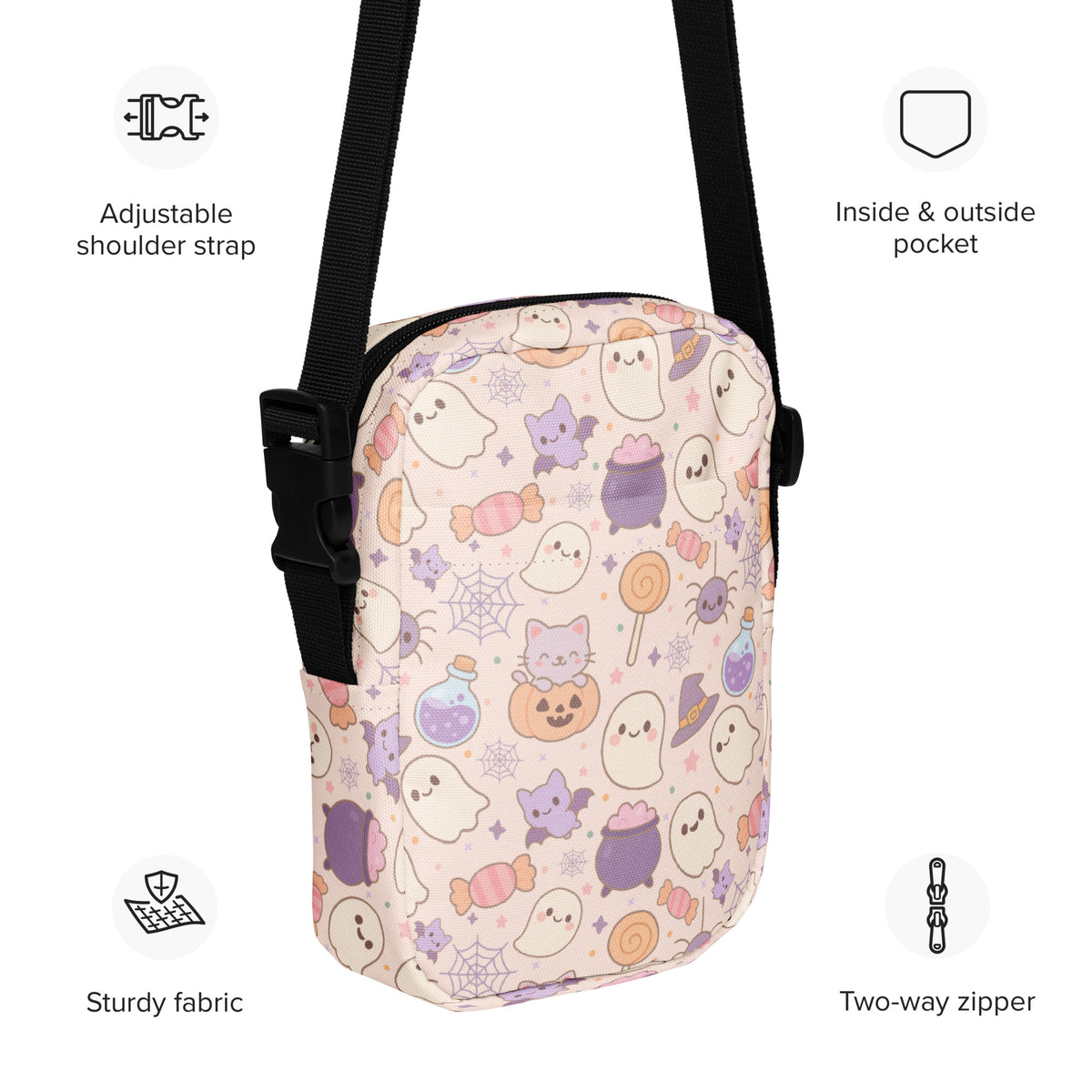 Pastel Halloween Crossbody Bag – Water Resistant Mini Purse With Adjustable Strap & Pockets
