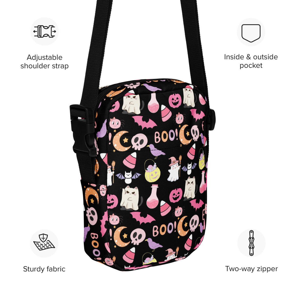 Girls Cute Halloween Crossbody Bag – Water Resistant Mini Purse With Adjustable Strap & Pockets