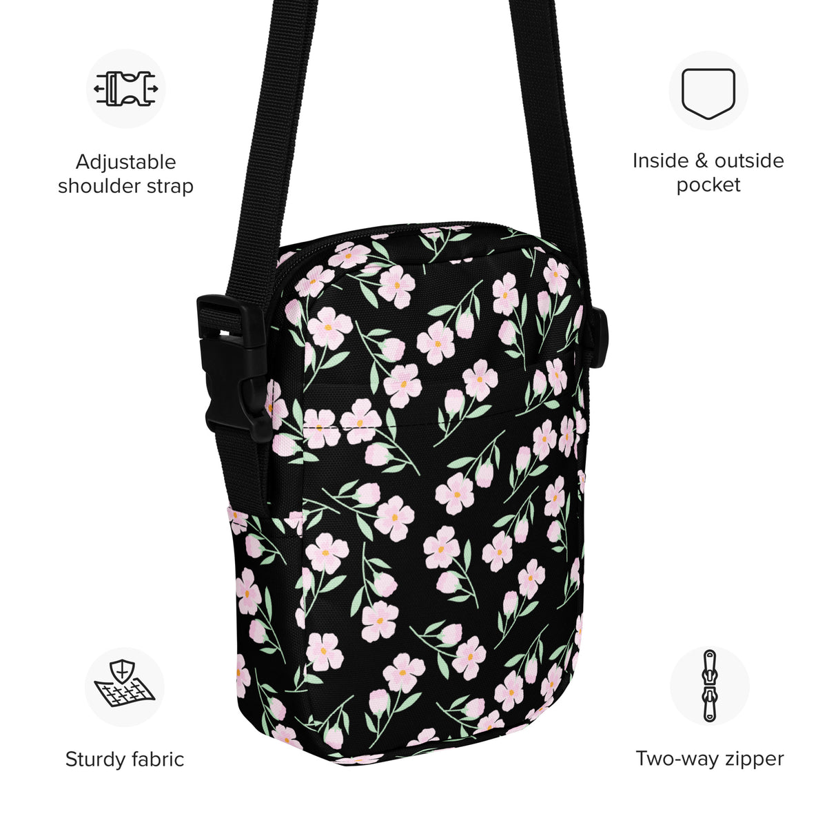 Pink Floral Crossbody Bag – Water Resistant Mini Purse With Adjustable Strap & Pockets