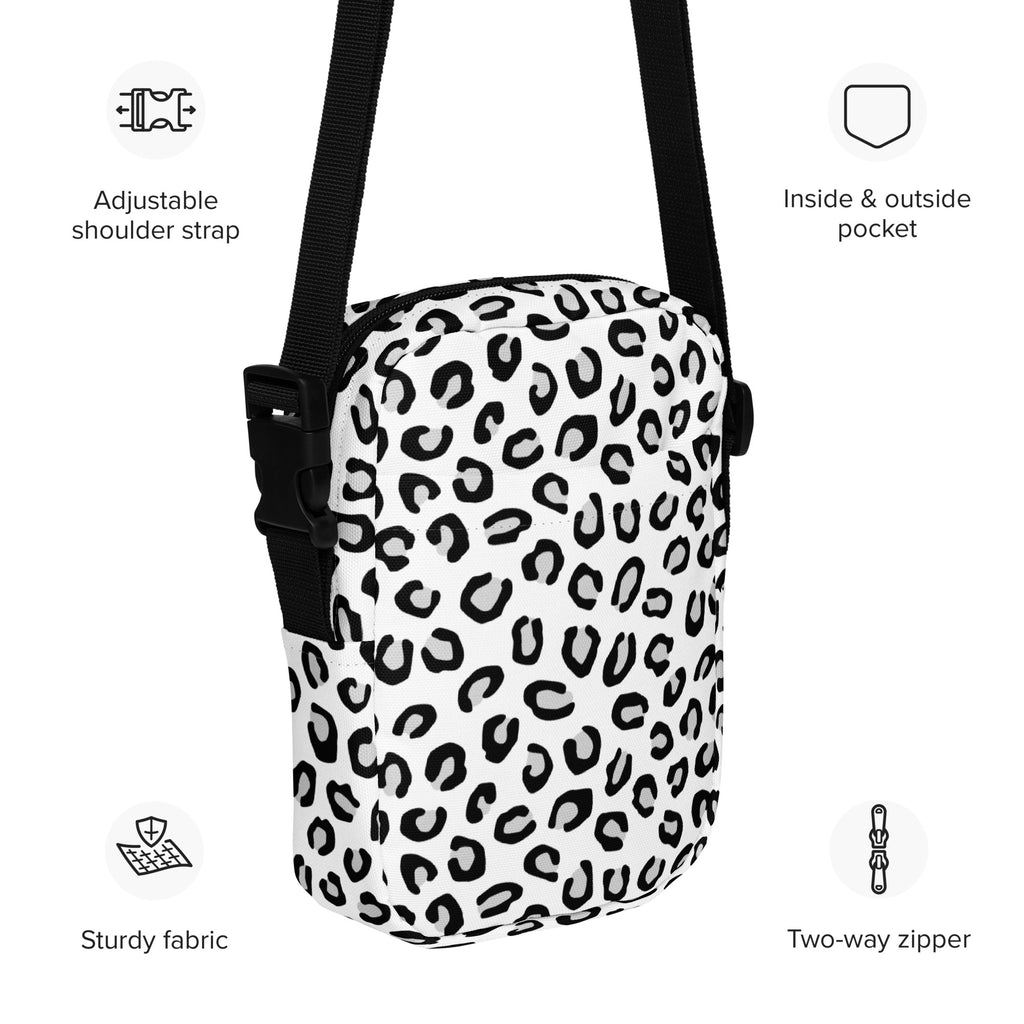Girls Black & White Leopard Crossbody Bag – Water Resistant Mini Purse With Adjustable Strap & Pockets