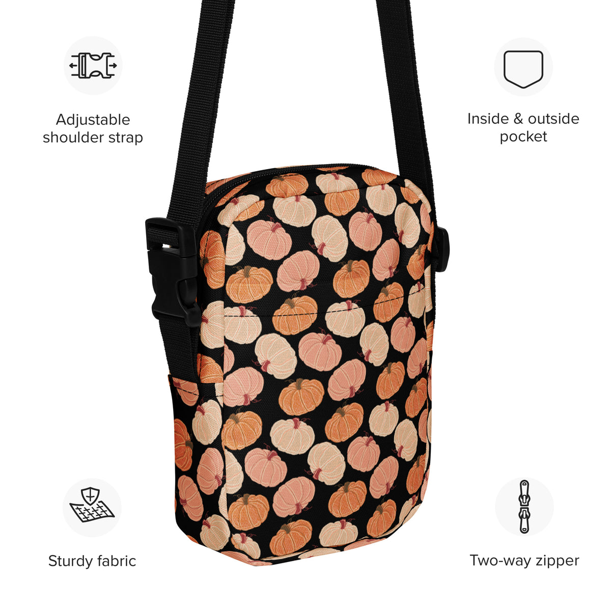 Girls Pumpkin Patch Crossbody Bag – Water Resistant Mini Purse With Adjustable Strap & Pockets