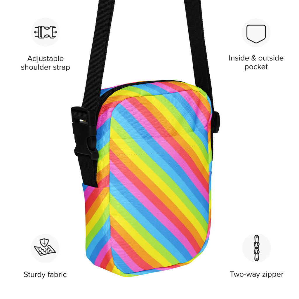 Rainbow Stripe Crossbody Bag – Water Resistant Mini Purse With Adjustable Strap & Pockets