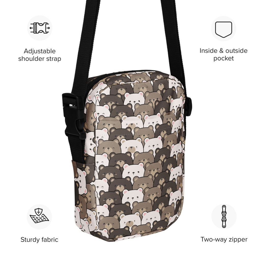 Bear Face Crossbody Bag – Water Resistant Mini Purse With Adjustable Strap & Pockets