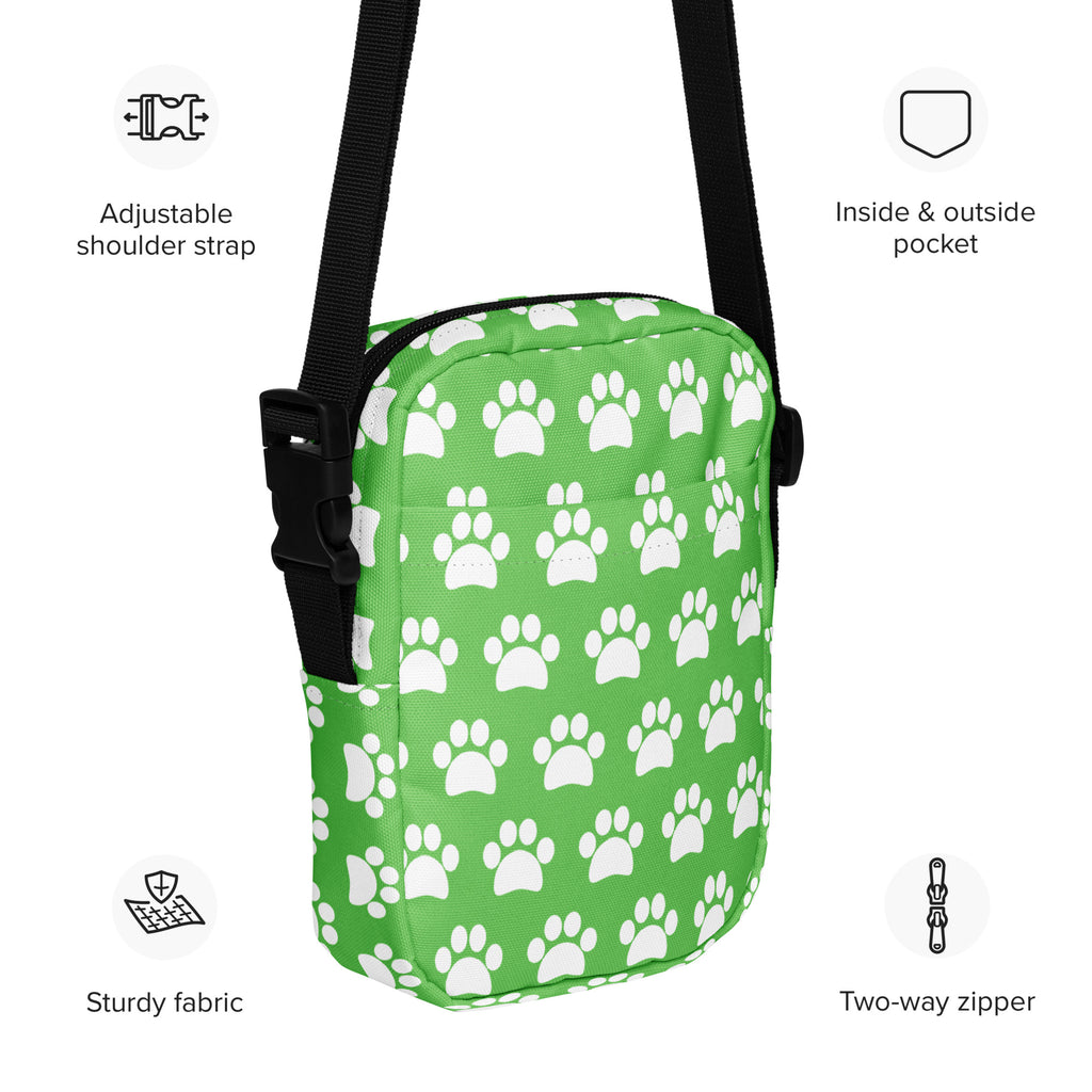 Green Paw Print Crossbody Bag – Water Resistant Mini Purse With Adjustable Strap & Pockets
