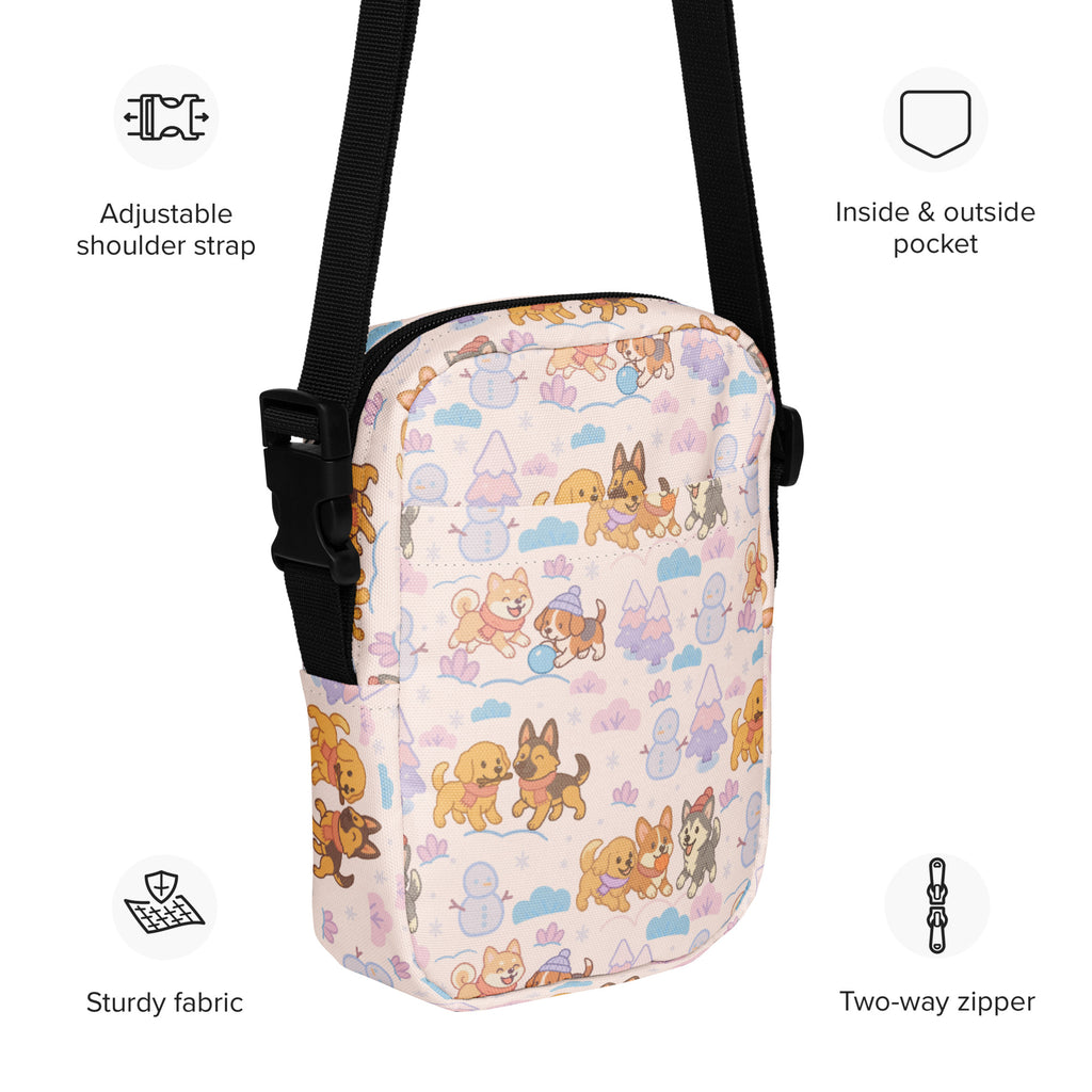 Winter Dogs Crossbody Bag – Water Resistant Mini Purse With Adjustable Strap & Pockets