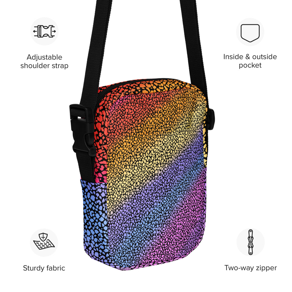 Rainbow Leopard Print Crossbody Bag – Water Resistant Mini Purse With Adjustable Strap & Pockets