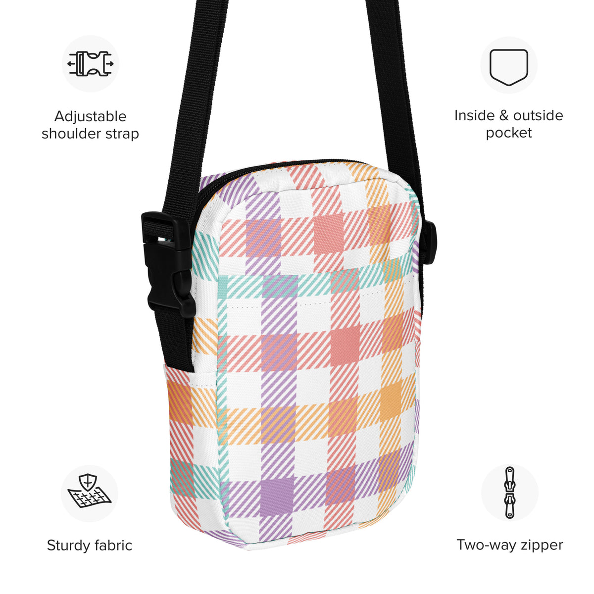 Colorful Plaid Crossbody Bag – Water Resistant Mini Purse With Adjustable Strap & Pockets