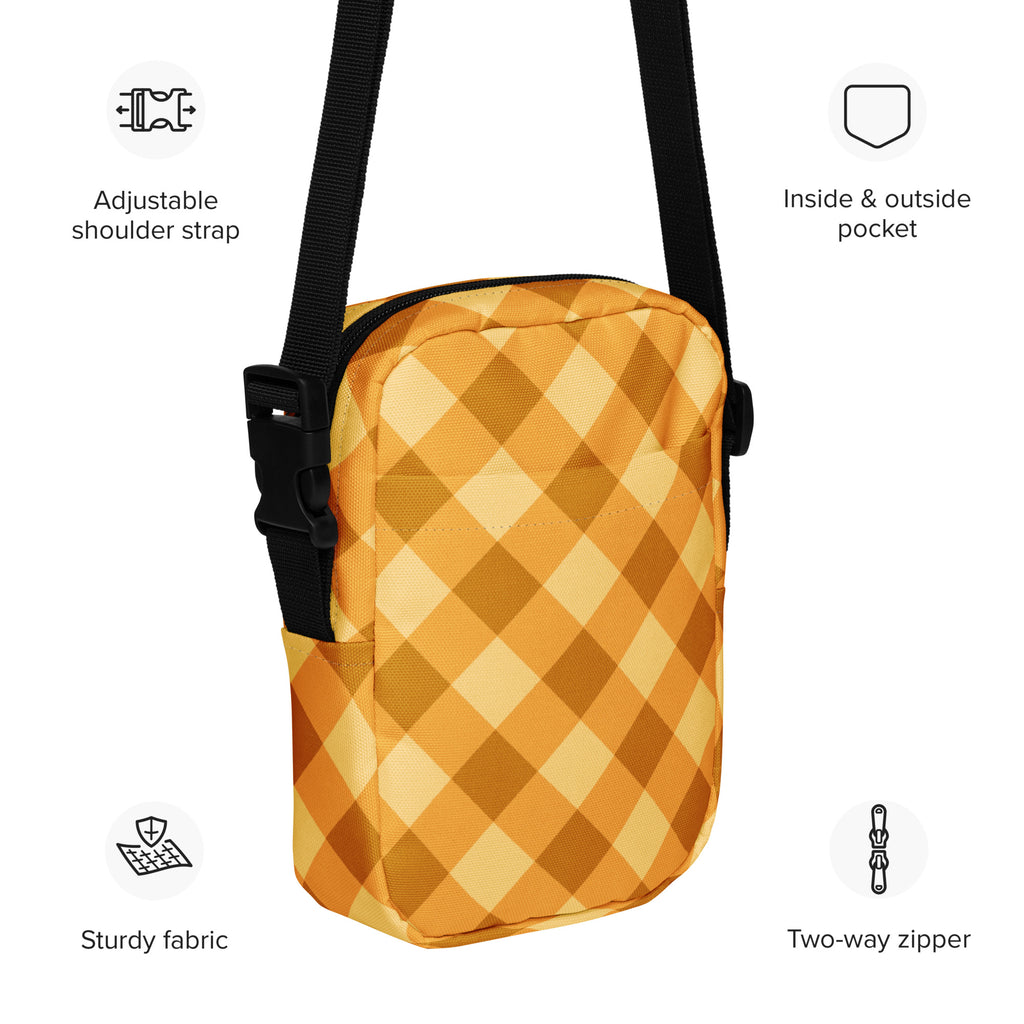 Orange Plaid Crossbody Bag – Water Resistant Mini Purse With Adjustable Strap & Pockets