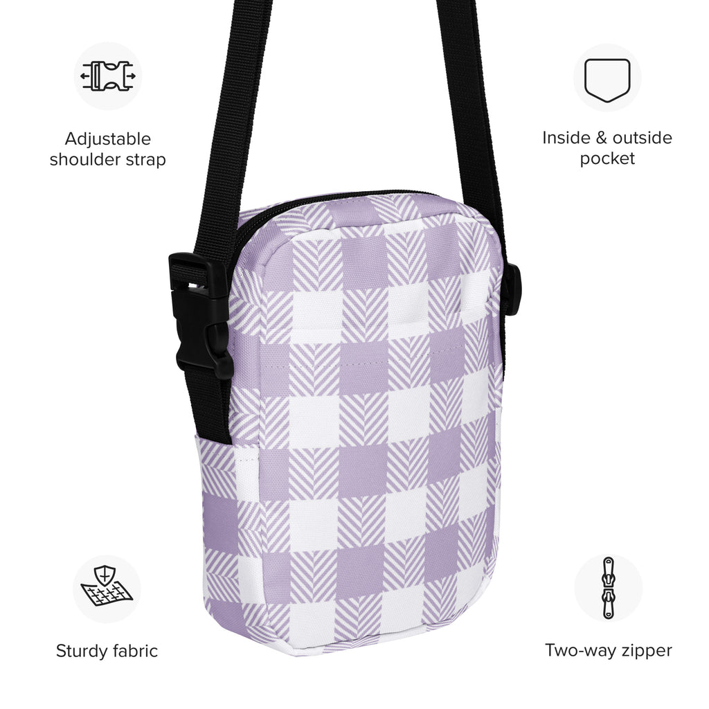 Girls Lavender Gingham Crossbody Bag – Water Resistant Mini Purse With Adjustable Strap & Pockets