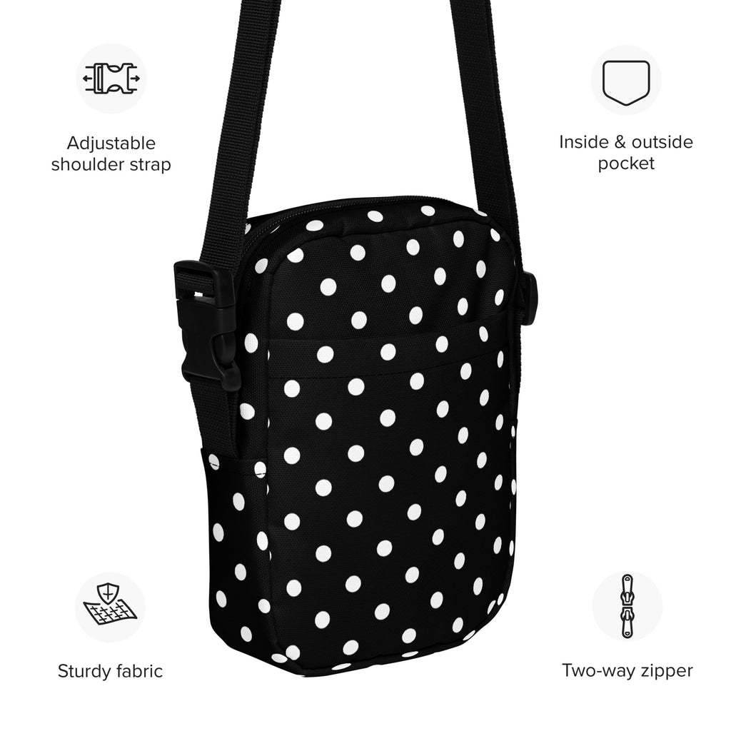 Girls Black Polka Dot Crossbody Bag – Water Resistant Mini Purse With Adjustable Strap & Pockets