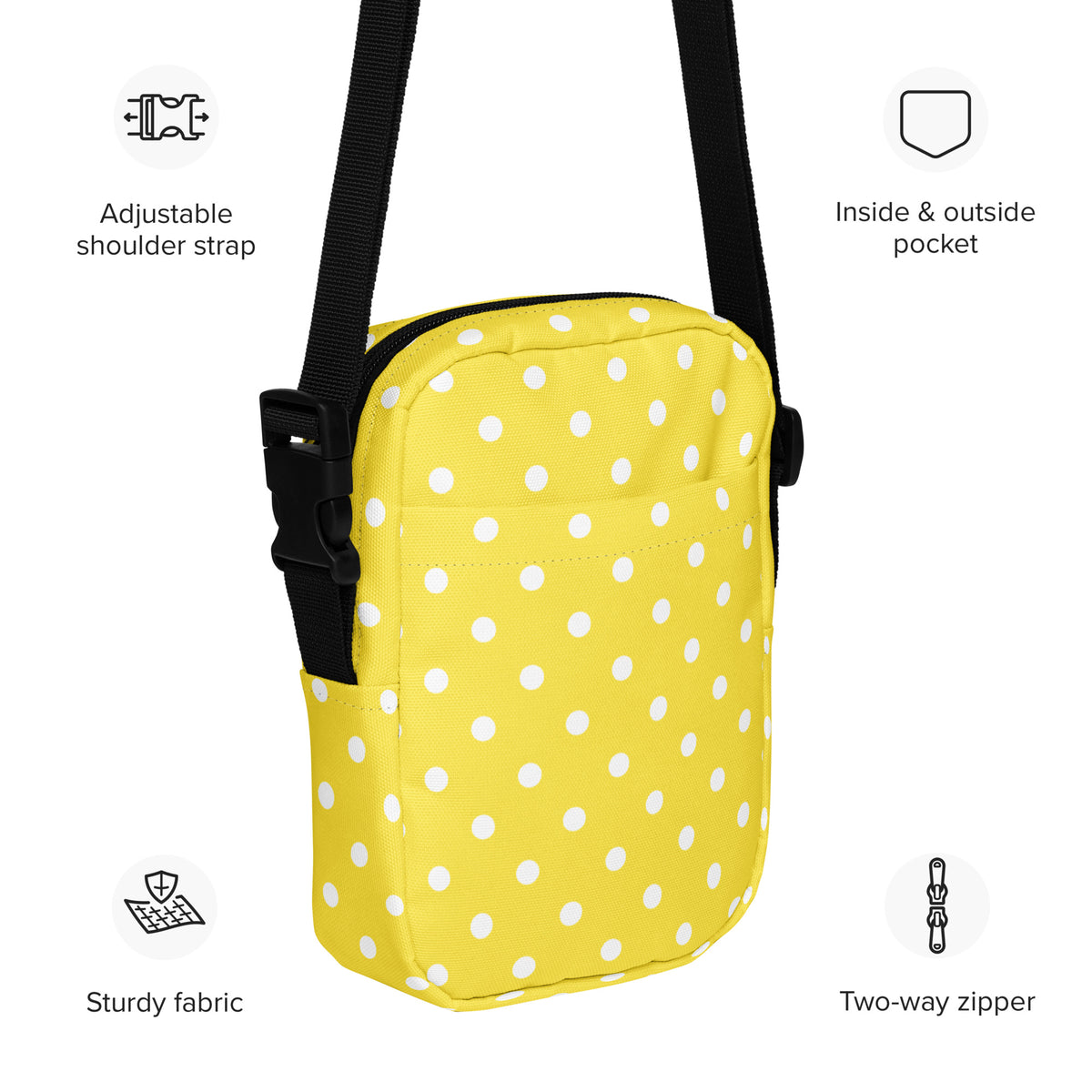 Yellow Polka Dot Crossbody Bag – Water Resistant Mini Purse With Adjustable Strap & Pockets