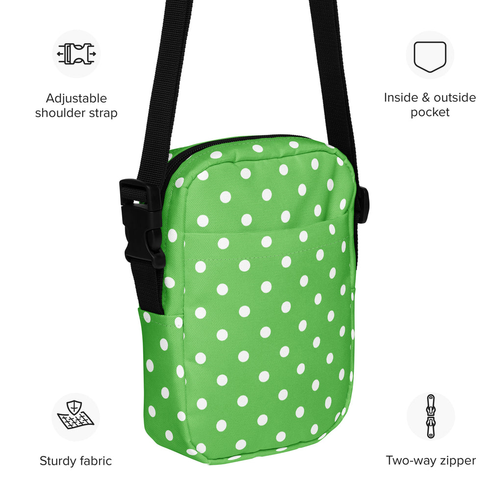 Green Polka Dot Crossbody Bag – Water Resistant Mini Purse With Adjustable Strap & Pockets