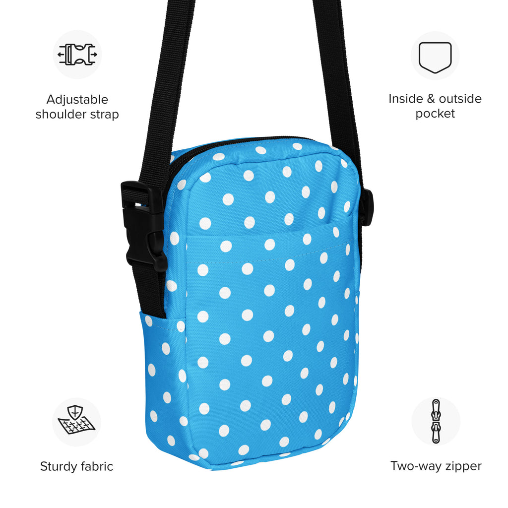 Girls Sky Blue Polka Dot Crossbody Bag – Water Resistant Mini Purse With Adjustable Strap & Pockets
