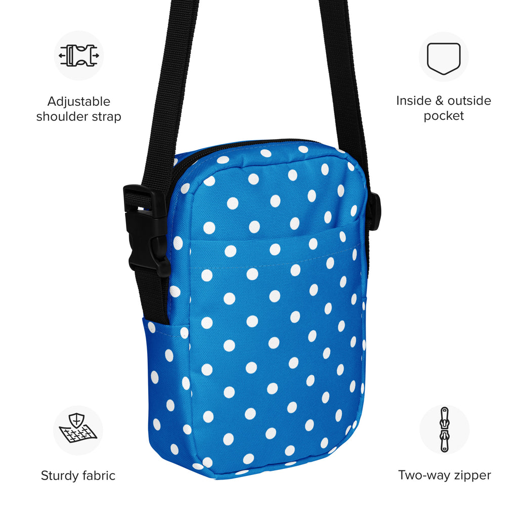 Royal Blue Polka Dot Crossbody Bag – Water Resistant Mini Purse With Adjustable Strap & Pockets