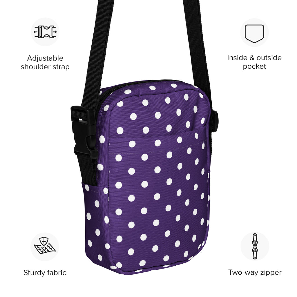 Dark Purple Polka Dot Crossbody Bag – Water Resistant Mini Purse With Adjustable Strap & Pockets