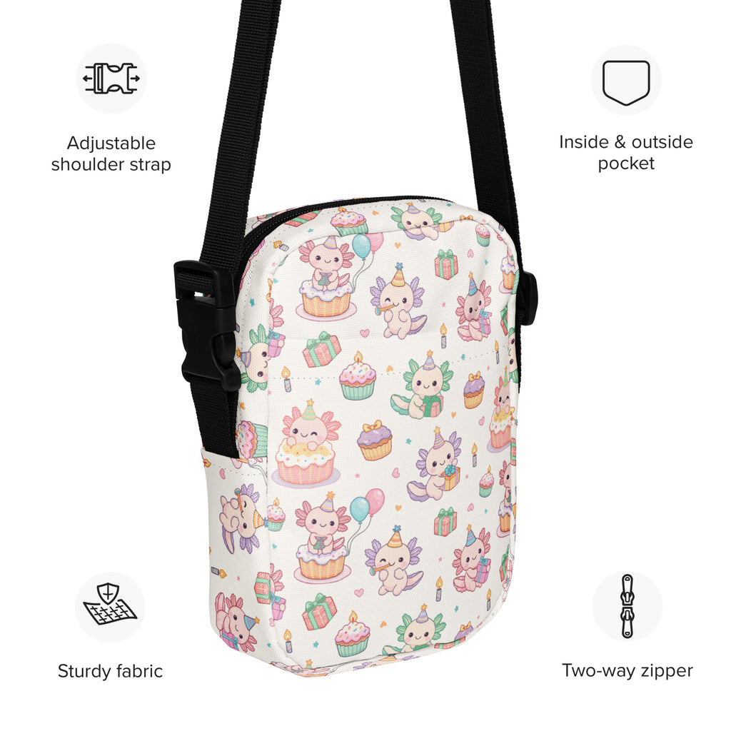 Girls Axolotl Birthday Crossbody Bag – Water Resistant Mini Purse With Adjustable Strap & Pockets