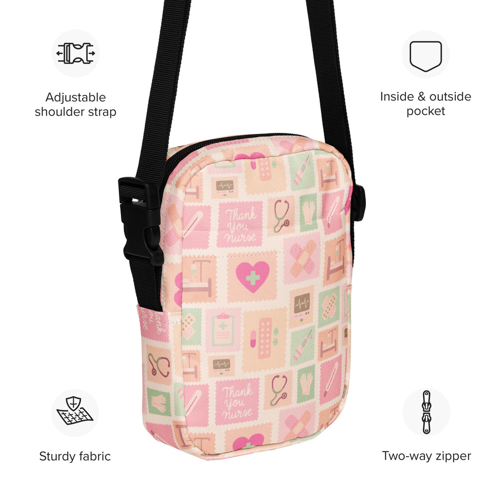 Pink Nurse Icon Crossbody Bag – Water Resistant Mini Purse With Adjustable Strap & Pockets