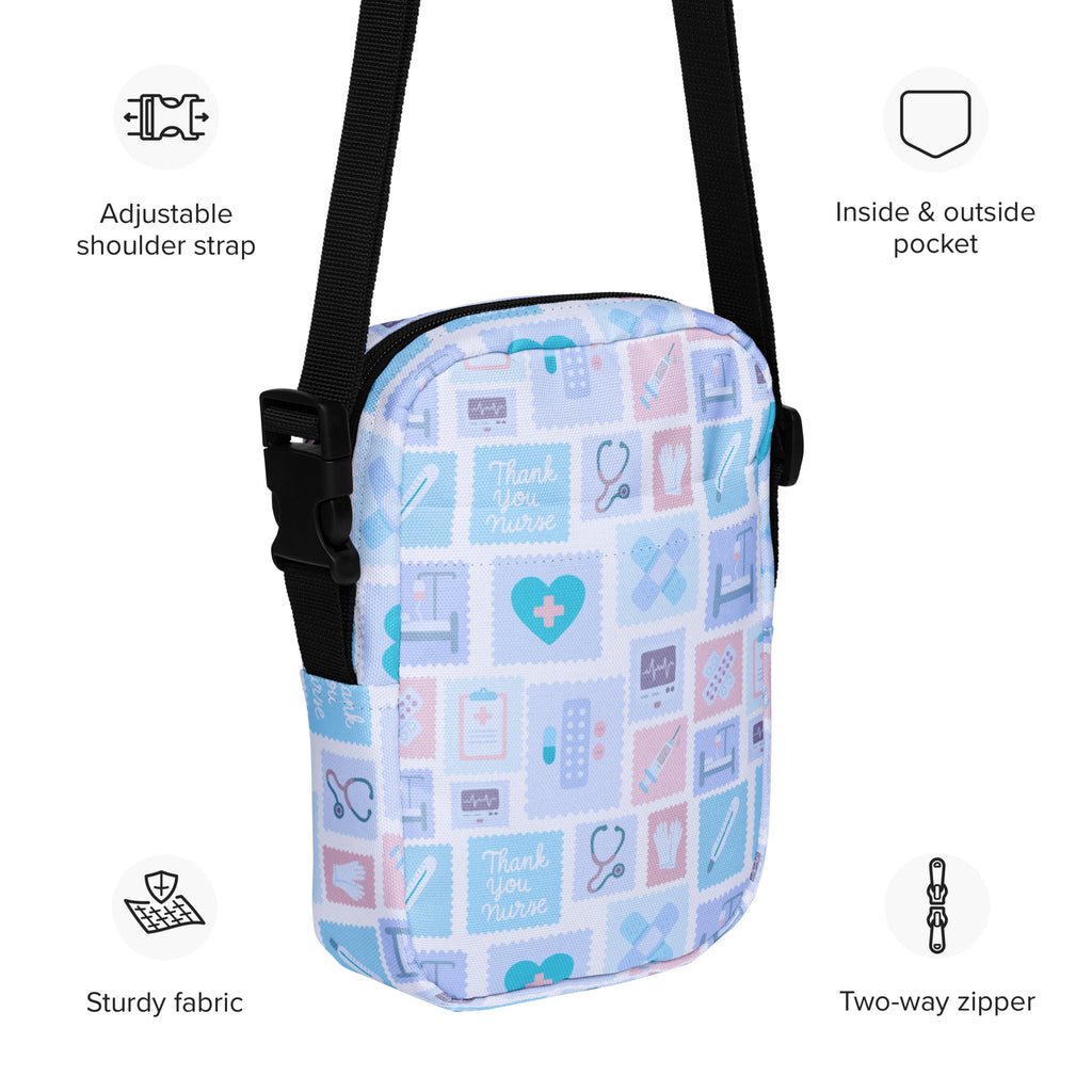 Blue Nurse Icon Crossbody Bag – Water Resistant Mini Purse With Adjustable Strap & Pockets