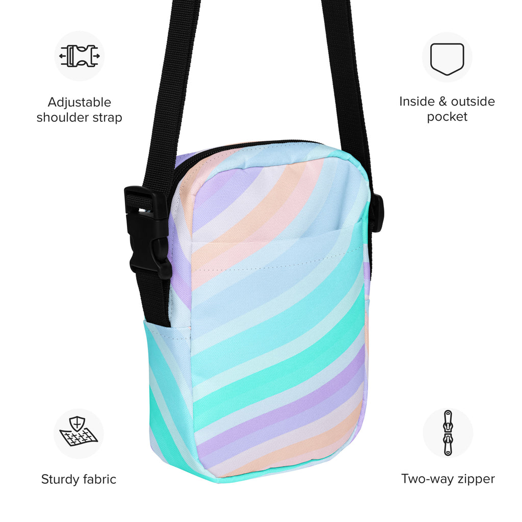 Striped Blue, Purple, & Aqua Crossbody Bag – Water Resistant Mini Purse With Adjustable Strap & Pockets